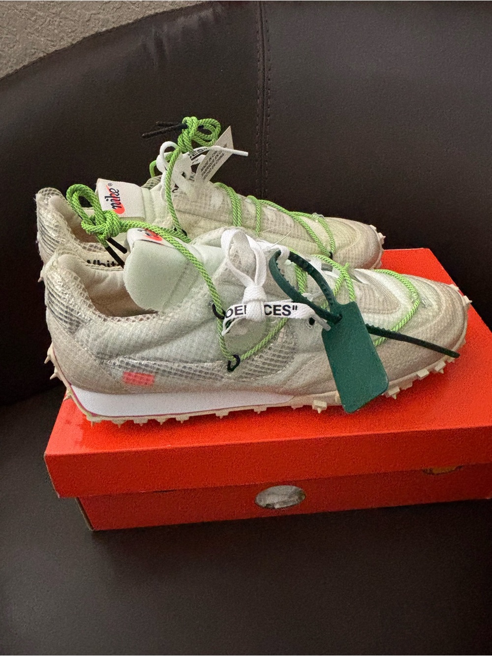 Off-White Kids White Sneakers with Neon Green Accents